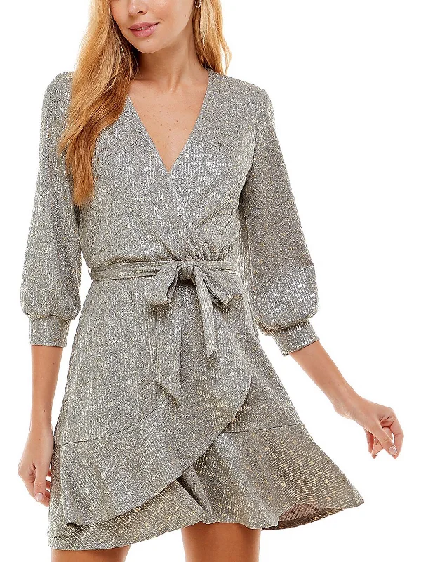 V-neck Satin Party Dress for Glamorous Look -Juniors Womens Ruffled Mini Cocktail and Party Dress V-neck Satin Party Dress for Glamorous Look -Juniors Womens Ruffled Mini Cocktail and Party Dress