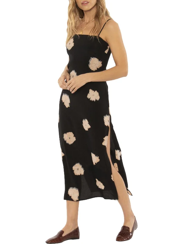 Minimalist Slip Dress -White Silk Slip Dress -Kaia Womens Floral Side Slit Slip Dress