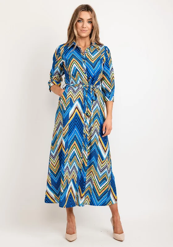 Vintage Print Shirt Dress-Kate & Pippa Luca Missoni Pattern Maxi Shirt Dress, Blue Multi Vintage Print Shirt Dress-Kate & Pippa Luca Missoni Pattern Maxi Shirt Dress, Blue Multi