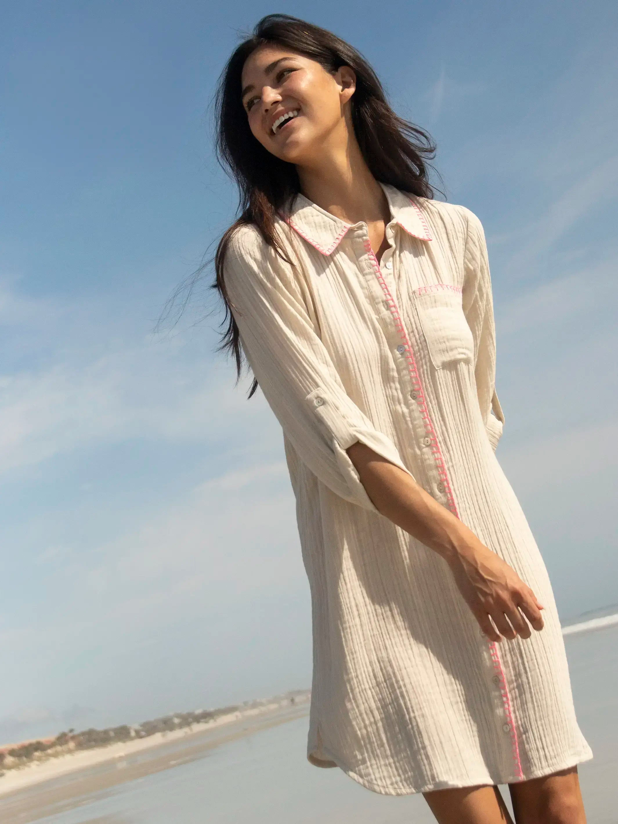 Women's Lace Shirt Dress-Lola Cotton Shirt Dress - Dove Grey