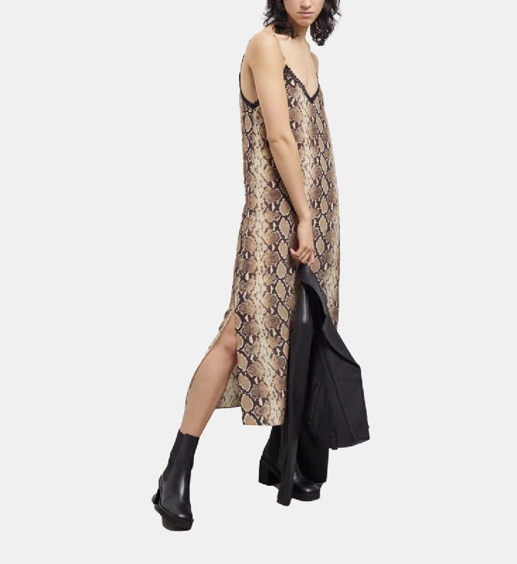 Doll Dress with Twill Fabric -Long Snakeskin Print Babydoll Dress