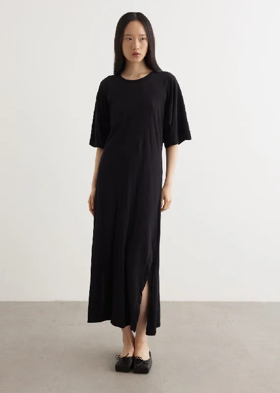 High-neck Shirt Dress-Longerline Short Sleeve T-Shirt Dress