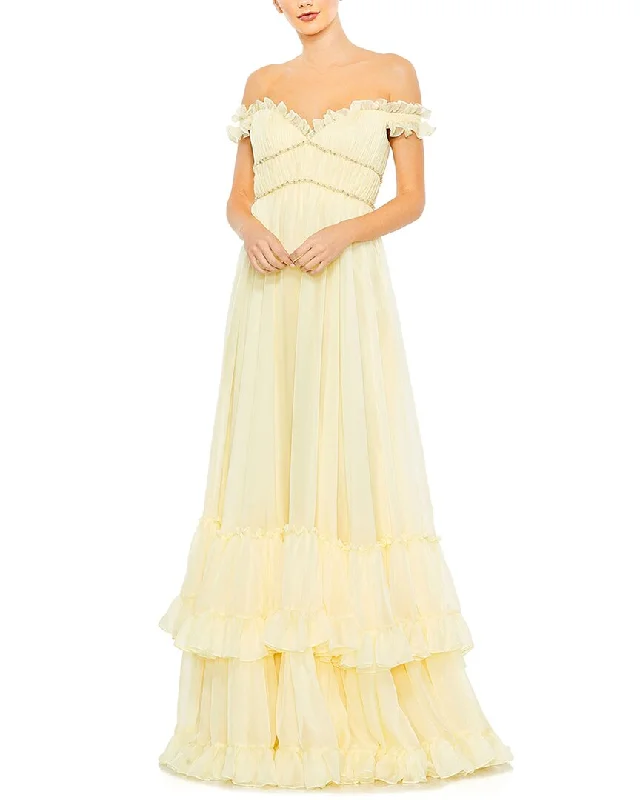 Doll Dress for Dolls with Satin Bodice -Mac Duggal Ruffle Tiered Babydoll Flowy Gown