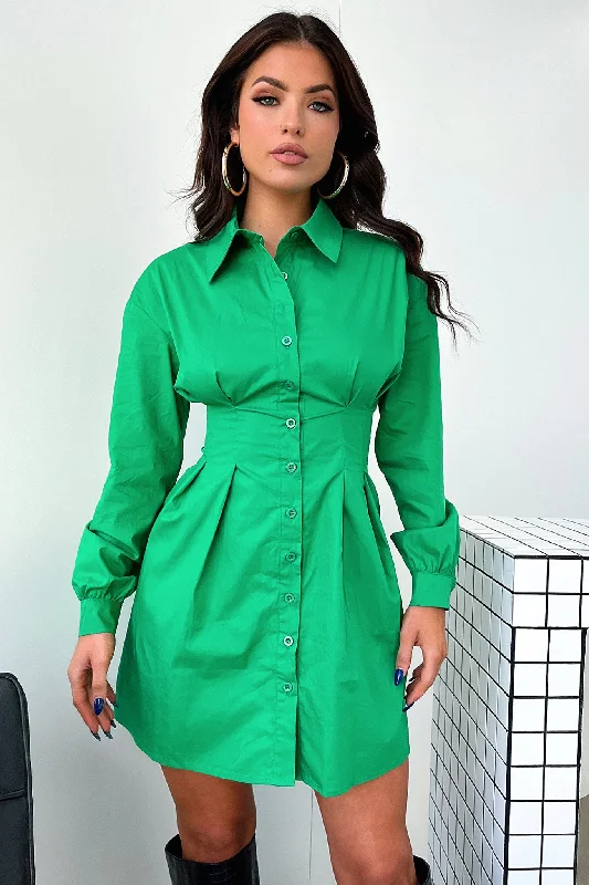 Women's Casual Off-shoulder Shirt Dress-Markez T - Shirt Dress - Green