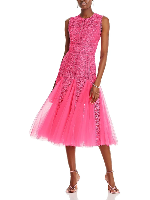Sleek Metallic Party Dress for Night Event -Megan Womens Lace Ladder Stitch Cocktail And Party Dress