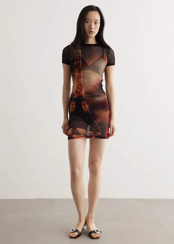 Layered Shirt Dress-Mesh Short Dress