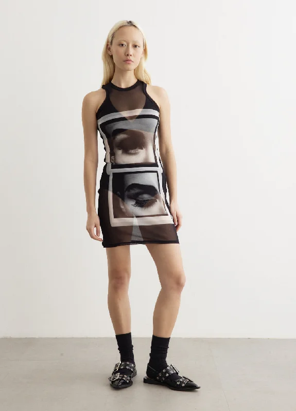 Grey Shirt Dress-Mesh Tanktop Shirt Dress