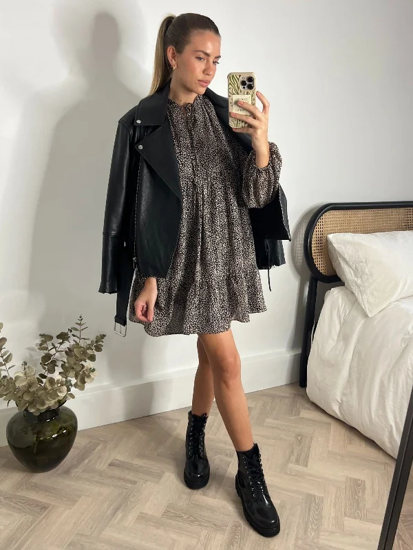 Shirt Dress with Lace Detail-Nancy Blouson Mini Shirt Dress / Animal