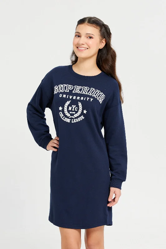 Checked A-line Shirt Dress-Navy Heart Sweatshirt Dress