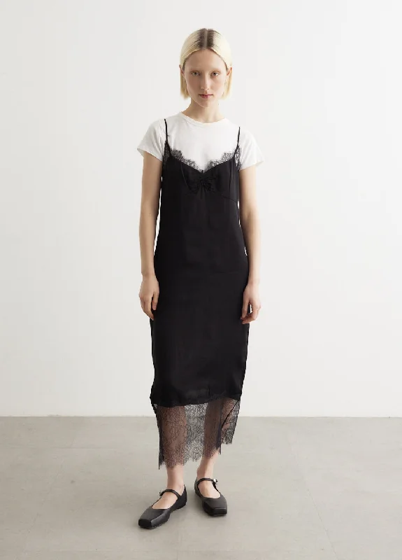 Slip Dress with Drape Detail -Women's Lace Satin Slip Dress -Nighthawk Lace Slip Dress