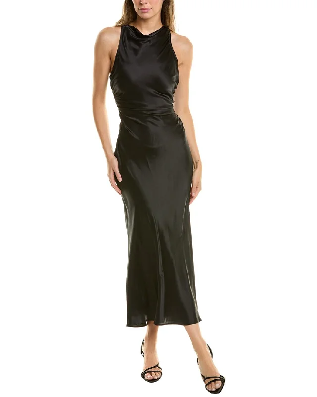 Slip Dress with Neckline Detail -Satin Black Slip Dress for Wedding -o.p.t. Nora Silk Slip Dress