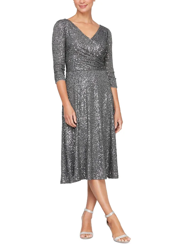 Silk Wrap Dress for Evening Glam -Petites Womens Mesh Embellished Cocktail and Party Dress Silk Wrap Dress for Evening Glam -Petites Womens Mesh Embellished Cocktail and Party Dress