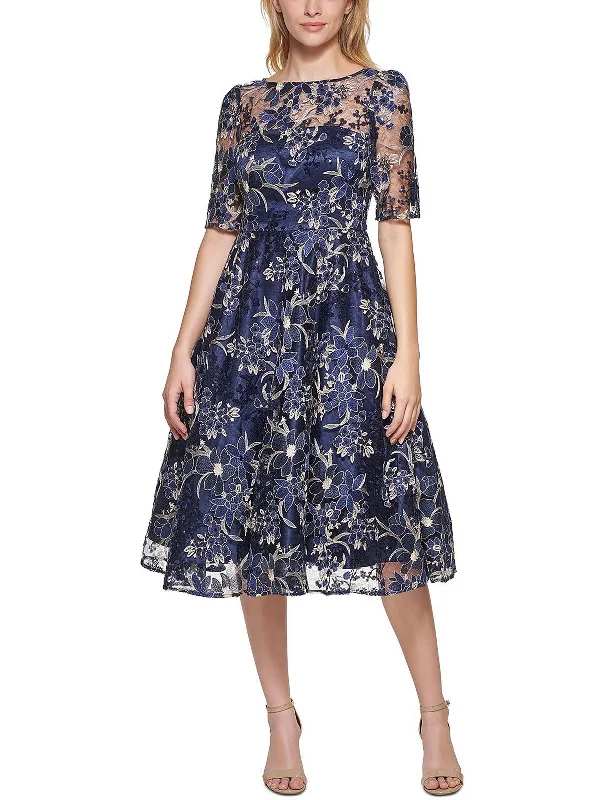 Stylish Wrap Party Dress for Evening Event -Petites Womens Mesh Embroidered Cocktail and Party Dress Stylish Wrap Party Dress for Evening Event -Petites Womens Mesh Embroidered Cocktail and Party Dress