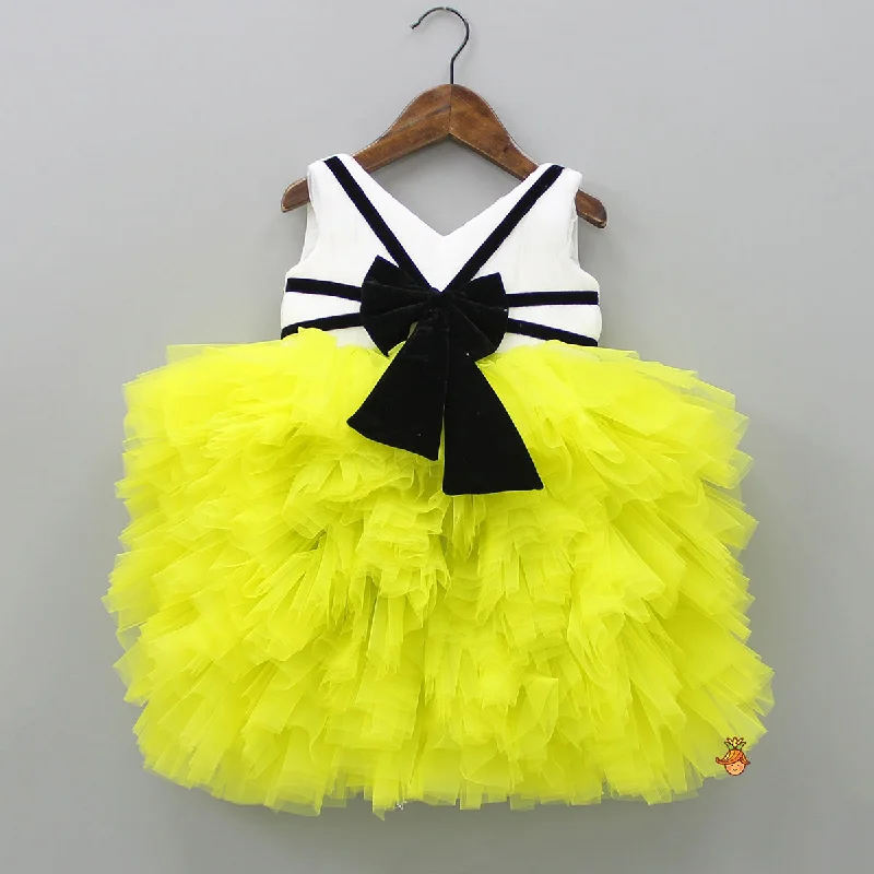 Layered Tulle Party Dress for Girly Style -Pin Tuck Detailed Ruffle Frilly White And Lime Green Party Dress Layered Tulle Party Dress for Girly Style -Pin Tuck Detailed Ruffle Frilly White And Lime Green Party Dress
