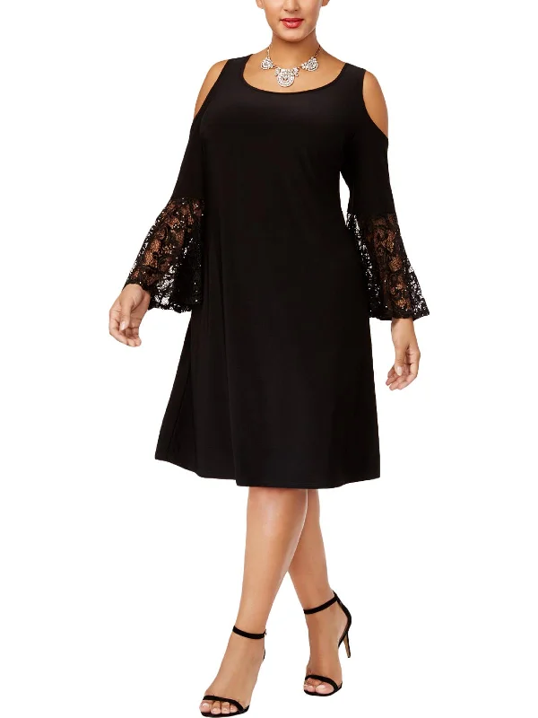 Lace-Up Party Dress for Edgy Look -Plus Womens Cold Shoulder Lace Party Dress