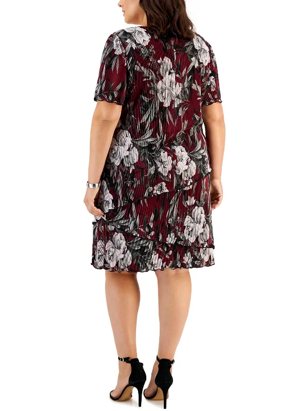 Open Back Satin Party Dress for Elegant Look -Plus Womens Floral Knee Cocktail and Party Dress Open Back Satin Party Dress for Elegant Look -Plus Womens Floral Knee Cocktail and Party Dress