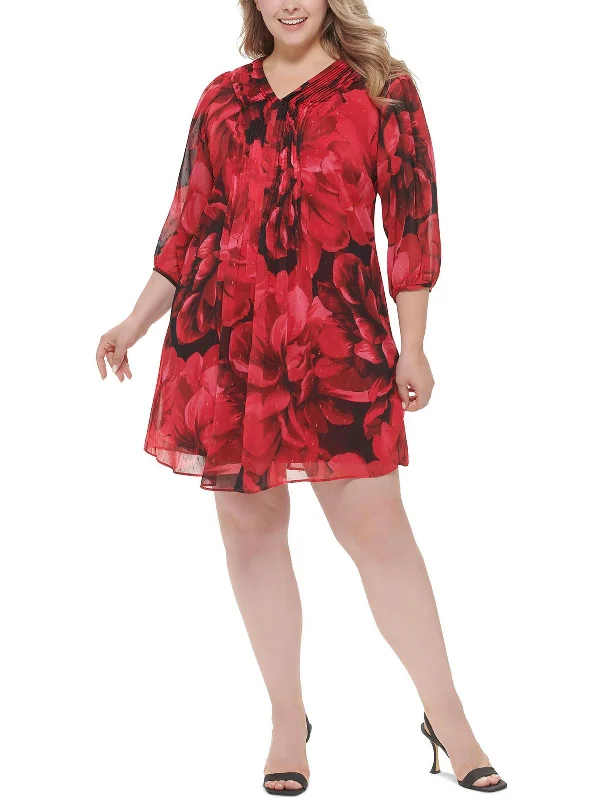 A-line Party Dress for Comfortable Fit -Plus Womens Floral Pintuck Cocktail and Party Dress A-line Party Dress for Comfortable Fit -Plus Womens Floral Pintuck Cocktail and Party Dress