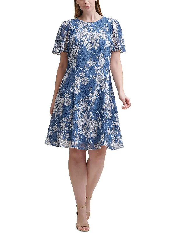 Floral Embroidered Party Dress for Feminine Touch -Plus Womens Lace Metallic Cocktail and Party Dress Floral Embroidered Party Dress for Feminine Touch -Plus Womens Lace Metallic Cocktail and Party Dress