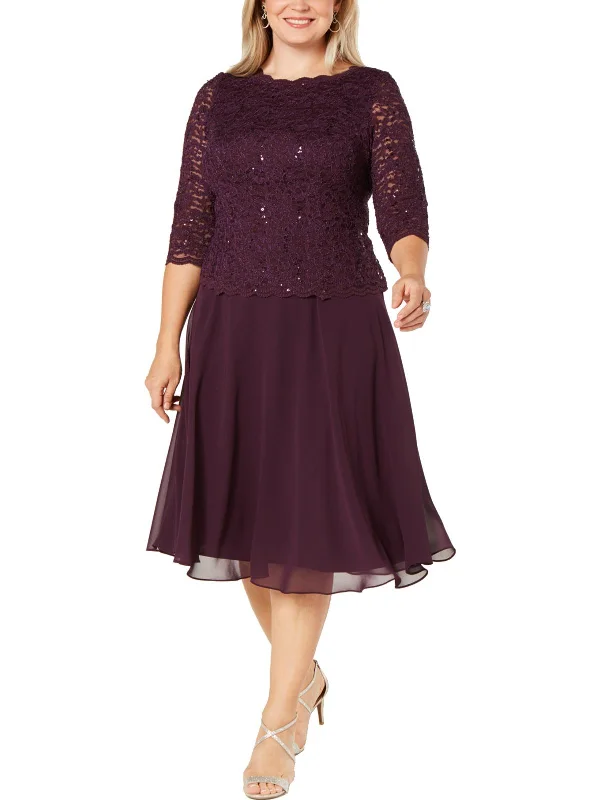 Chiffon Party Dress for Soft Movement -Plus Womens Lace Sequin Cocktail and Party Dress