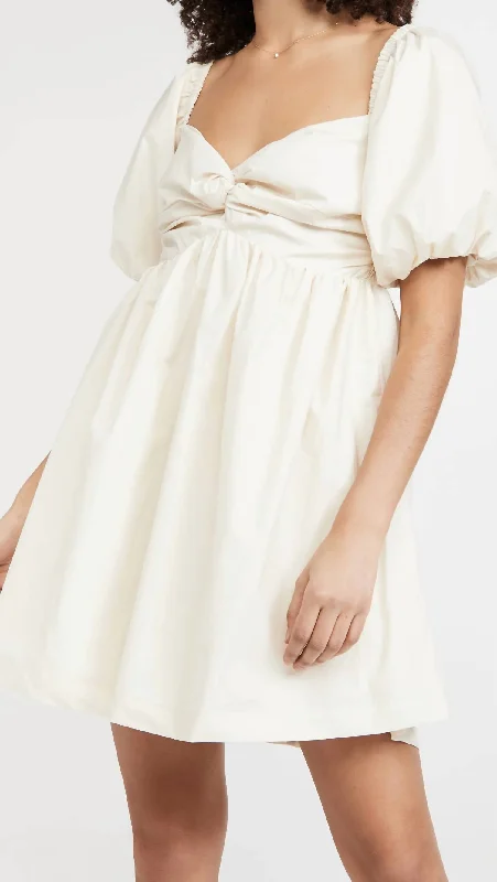 Doll Dress with Multi-color Skirt -Poplin Babydoll Dress in Natural