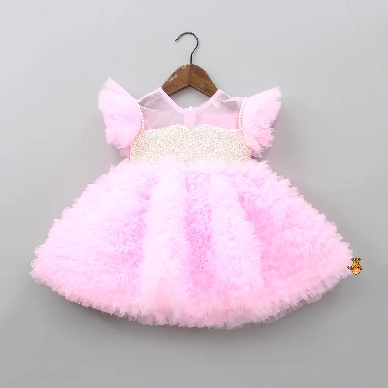 Soft Pleated Party Dress for Stylish Night -Pre Order: Elegant Pearls And Stones Embellished Party Wear Dress Soft Pleated Party Dress for Stylish Night -Pre Order: Elegant Pearls And Stones Embellished Party Wear Dress