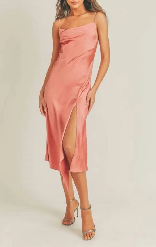 Slip Dress with Pleated Detail -Women's Slip Dress with Silk Finish -Satin Slip Dress in Coral Slip Dress with Pleated Detail -Women's Slip Dress with Silk Finish -Satin Slip Dress in Coral