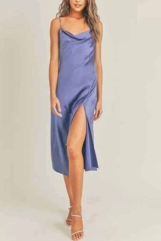 Floral Lace Slip Dress -Casual Black Slip Dress for Summer -Satin Slip Dress in Rivera Blue