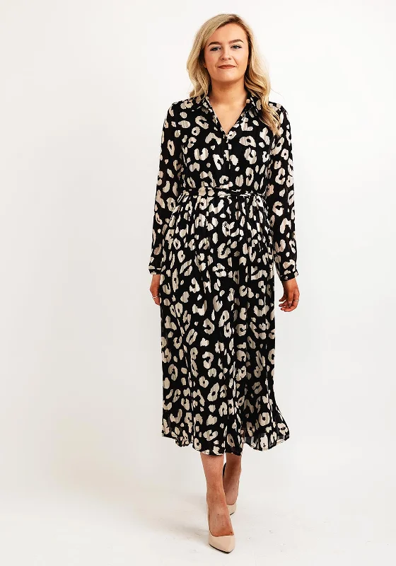 Buttoned-up Shirt Dress-Seventy1 Animal Print Maxi Shirt Dress, Black & Beige