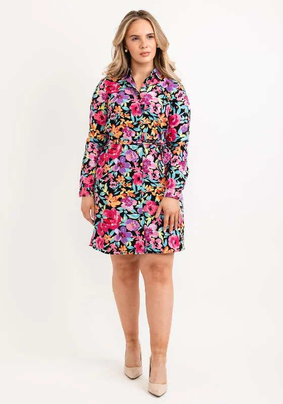 Women's Trendy Shirt Dress-Seventy1 Bright Floral Mini Shirt Dress, Multi