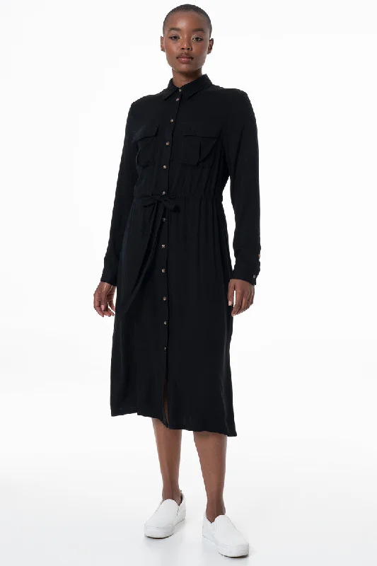 Relaxed Fit Shirt Dress-Shirt Dress _ 145777 _ Black