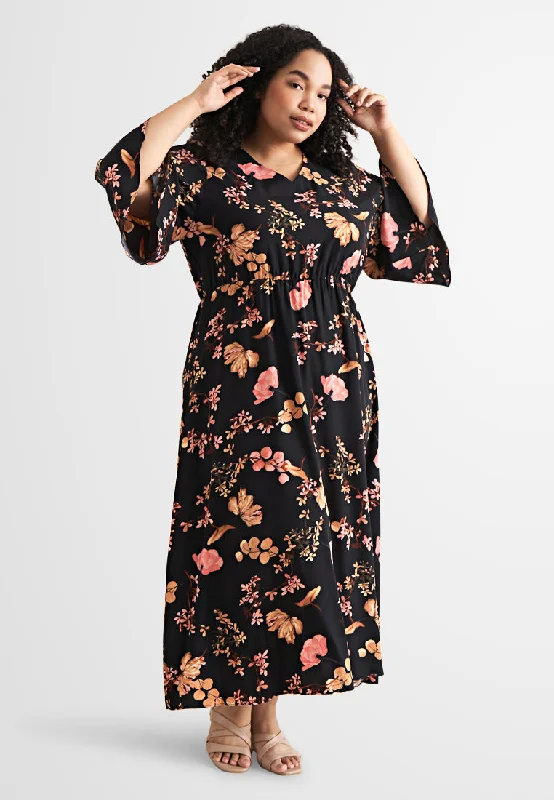 Velvet Party Dress for Formal Gala -Judith V-Neck Printed Garden Party Dress