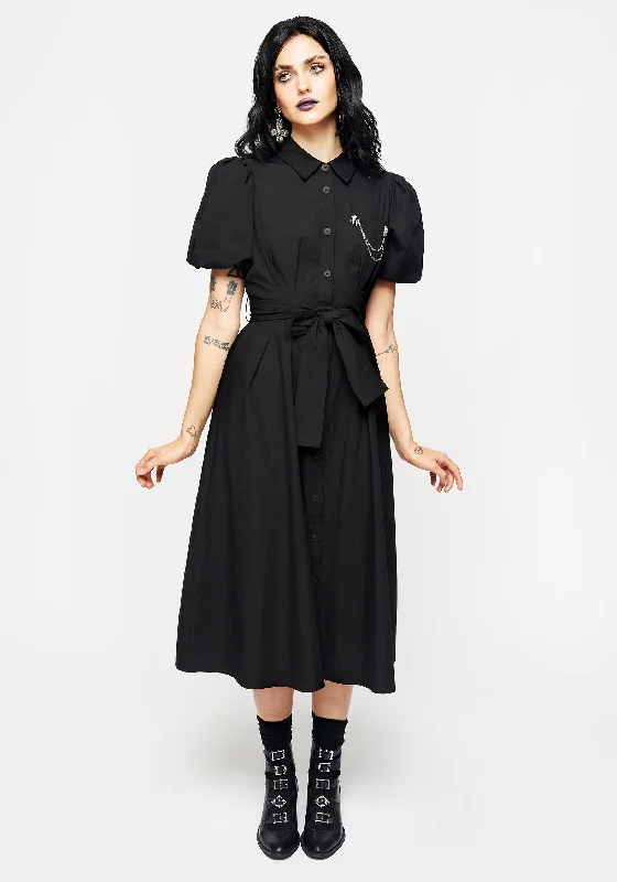 Women's Casual Button Shirt Dress-Skeleton Collar Midi Shirt Dress