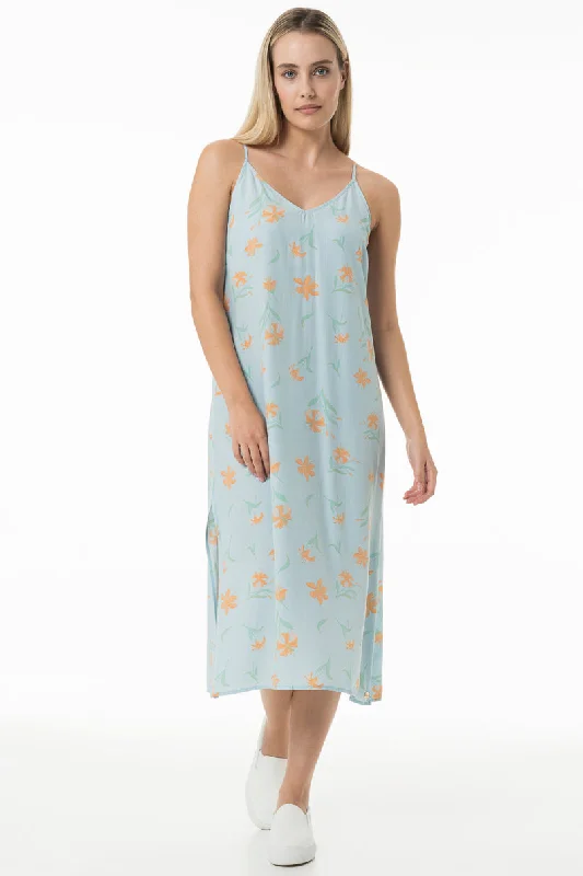Women's Flutter Sleeve Midi Dress-Slip Dress _ 150072 _ Blue