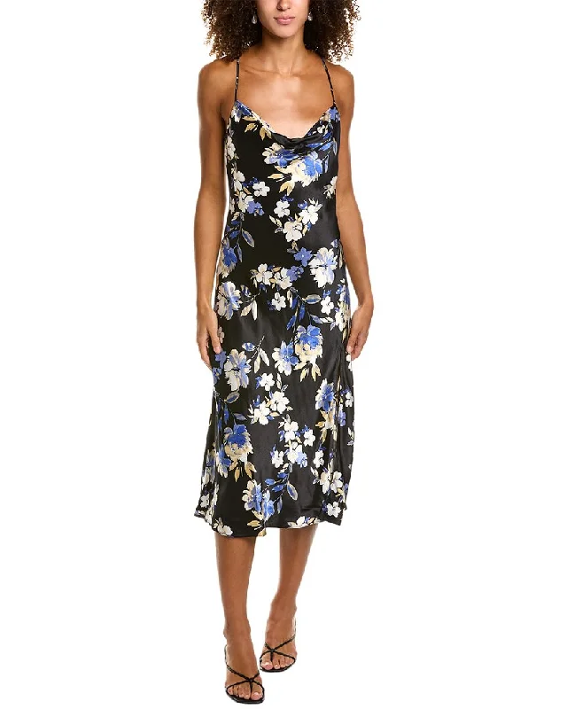 Flowy Slip Dress -Slip Dress with Transparent Mesh -Socialite Cowl Midi Slip Dress