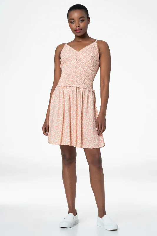 Women's Casual Linen Midi Dress-Strappy Fit And Flare Dress _ 142060 _ Coral