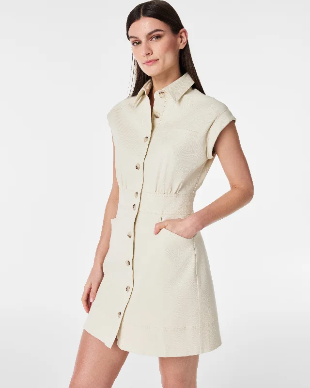 Women's Striped Bodycon Midi Dress-Stretch Twill Utility Dress