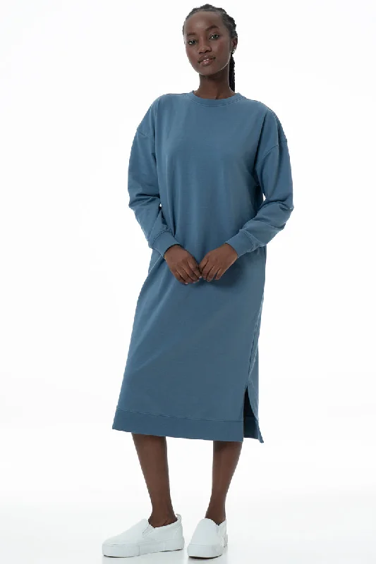 Women's Layered Midi Dress-Sweater Dress _ 145786 _ Blue