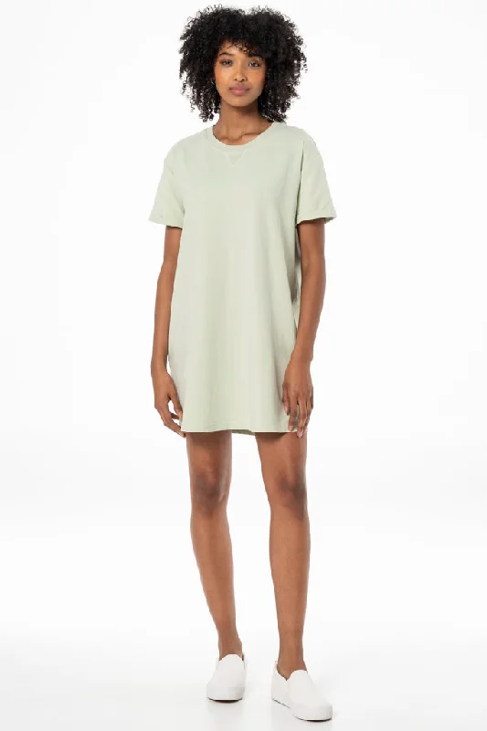 Short-sleeve Denim Shirt Dress-T-Shirt Dress _ 141393 _ Sage