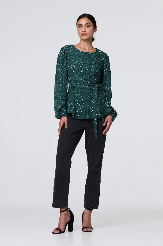 Women's Cozy Long Sleeve T-shirt with Pattern -Animal Print Tie Waist Long Sleeve Top Women's Cozy Long Sleeve T-shirt with Pattern -Animal Print Tie Waist Long Sleeve Top