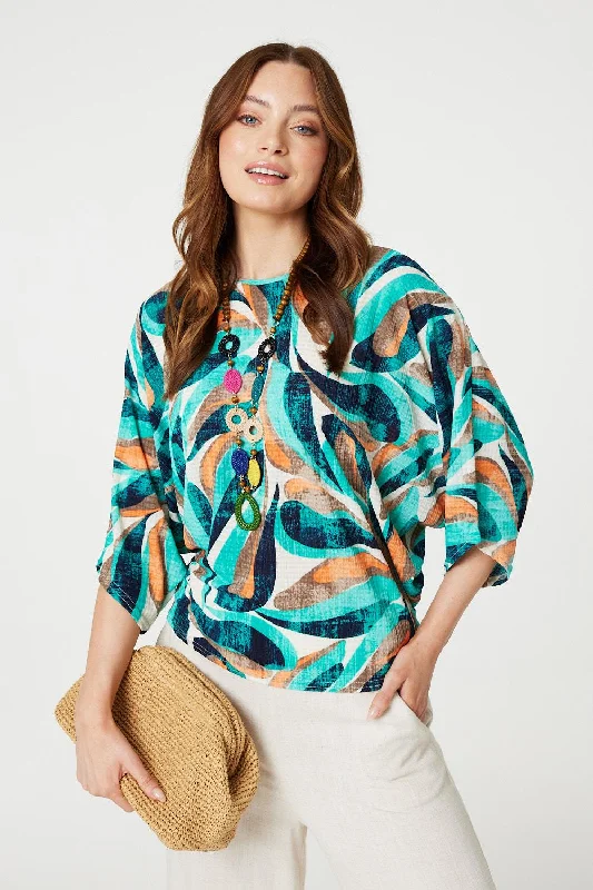 Women's Wrap Top -Printed Oversized Top with Necklace
