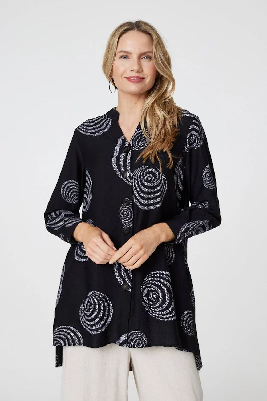 Women's Plain Cotton Long Sleeve T-shirt -Geo Print Long Sleeve Relaxed Shirt