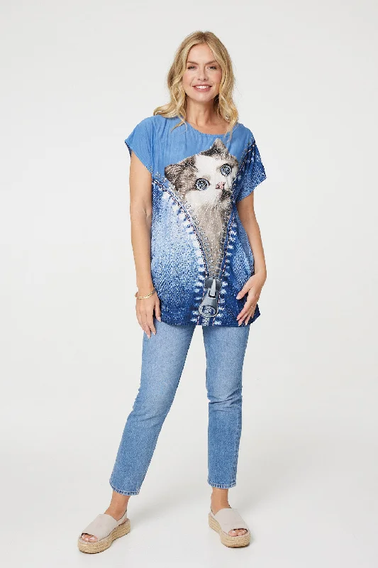 Women's Signature Top -Embellished Graphic Print Tunic Top