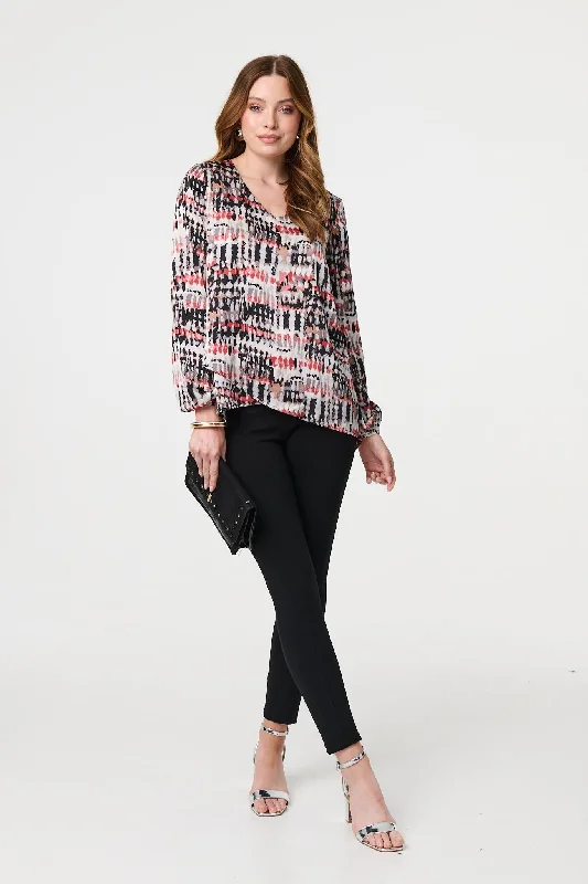 Women's Party Long Sleeve T-shirt -Printed Long Sleeve V-Neck Tunic Blouse