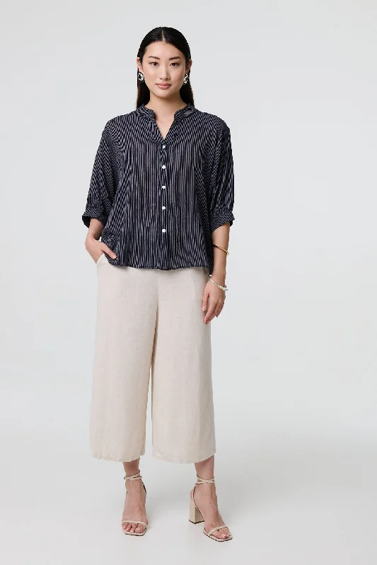 Women's Bold Top -Pinstripe Relaxed Button Back Blouse