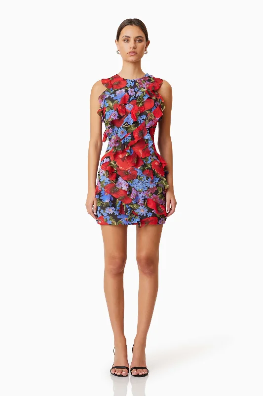 Tiered Party Dress for Extra Volume -Thea Mini Party Printed Dress In Red
