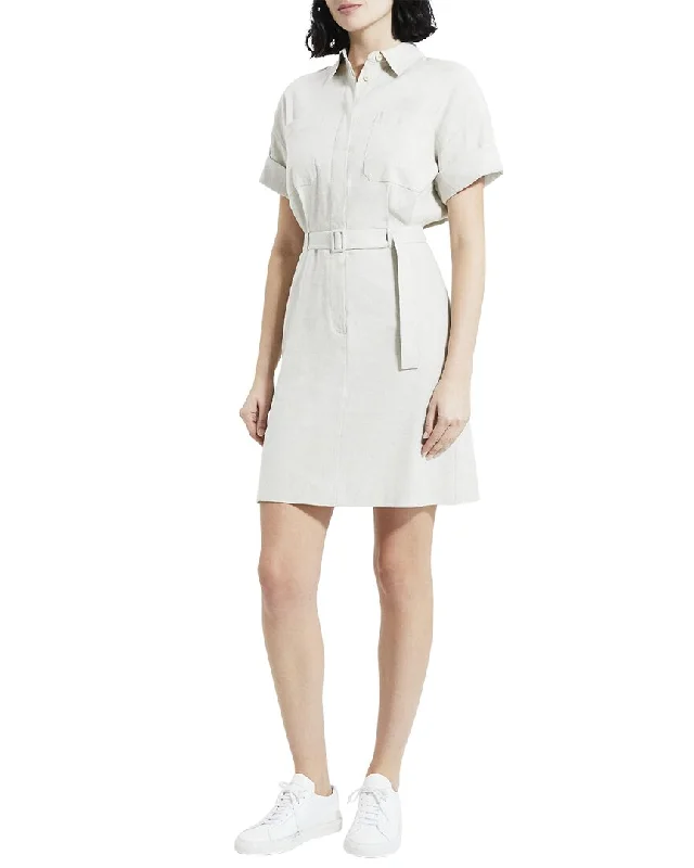 Button-up Check Shirt Dress-Theory Casual Linen-Blend Shirtdress