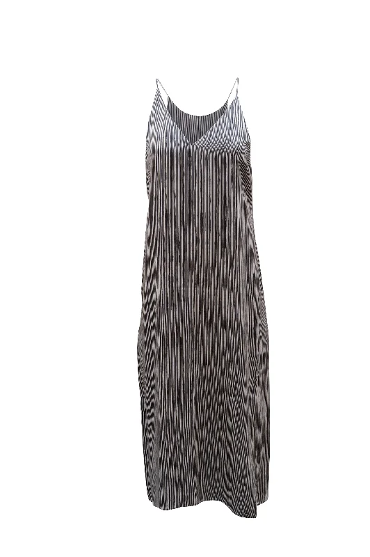 Slip Dress with Satin Lining -Casual Slip Dress for Evening -Theory Striped Slip Dress in Black Silk