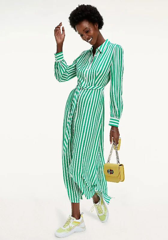 A-line Midi Shirt Dress-Tommy Hilfiger Womens Striped Maxi Shirt Dress, Green