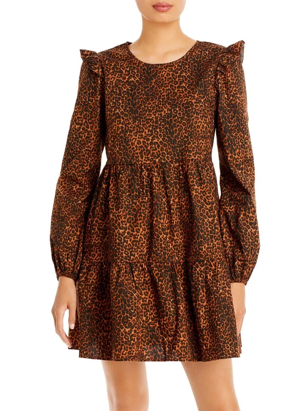 Doll Dress for Dolls with Ribbon Detail -Velma Womens Animal Print Ruffle Babydoll Dress