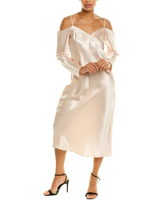 Satin Slip Dress with Front Tie -Women's Satin Slip Dress with Sheer Details -Vince Draped Slip Dress